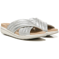 Panama Womens Faux Leather Slip On Wedge Sandals Silver