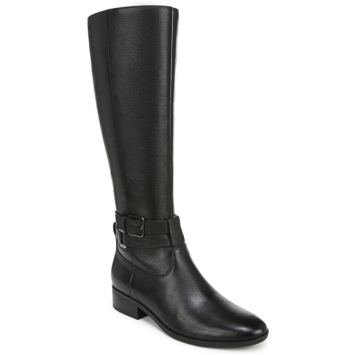 Rory Womens Wide Calf Leather Knee-High Boots Black Wc