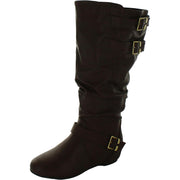 Womens Faux Leather Ruched Knee-High Boots
