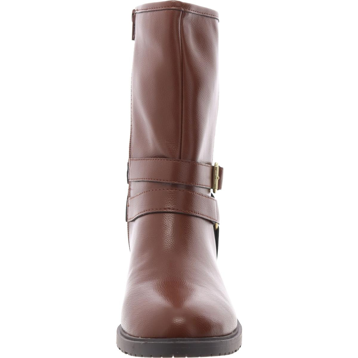 Valeriee Womens Faux Leather Solid Mid-Calf Boots