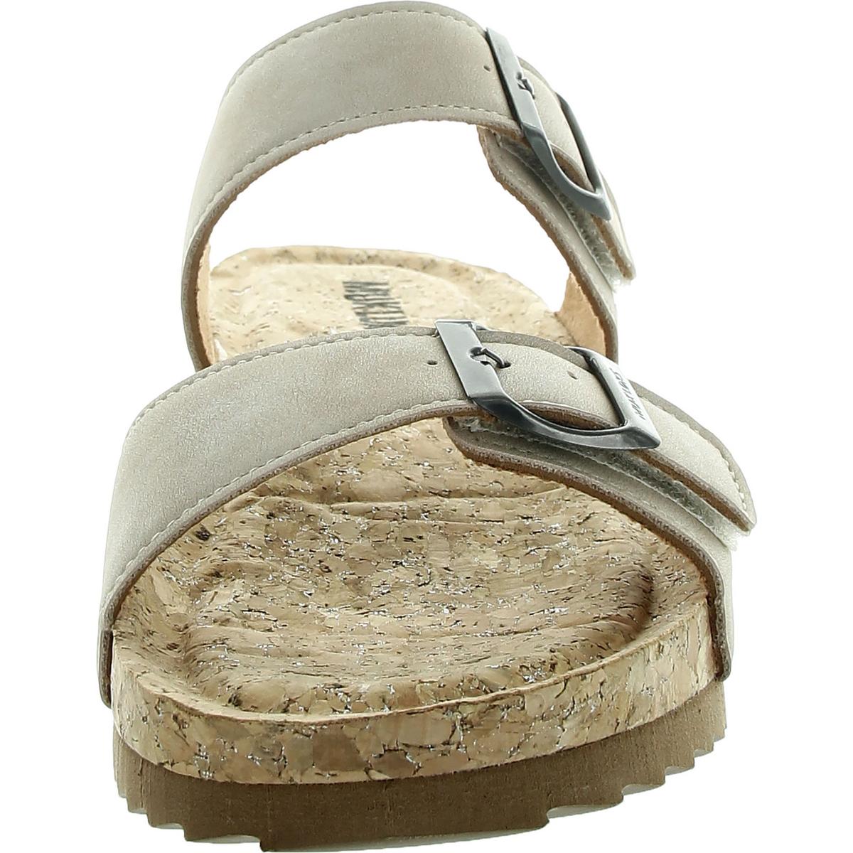 Presely Womens Buckle Faux Leather Slide Sandals