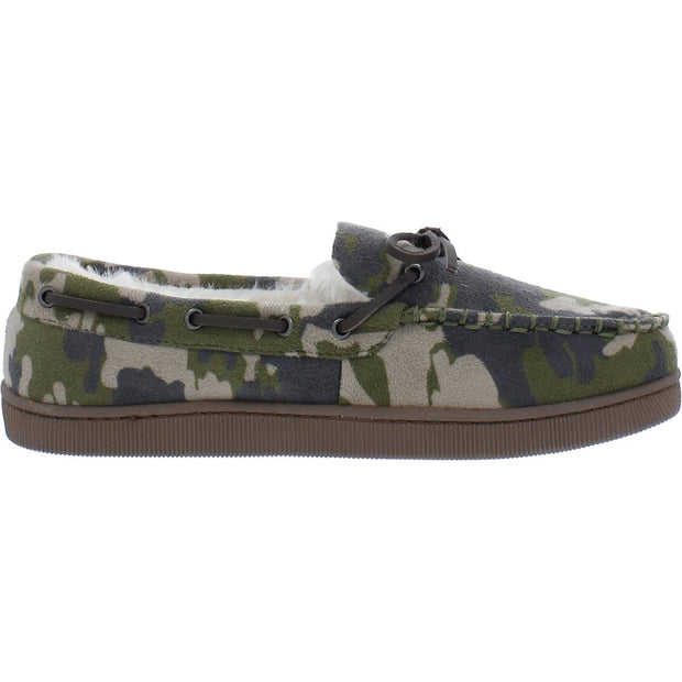 Mens Faux Suede Camouflage Moccasin Slippers