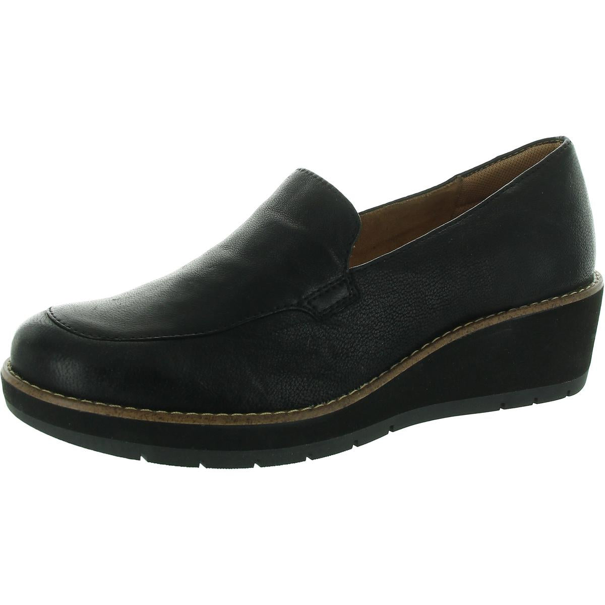 Womens Padded Insole Leather Loafer Heels