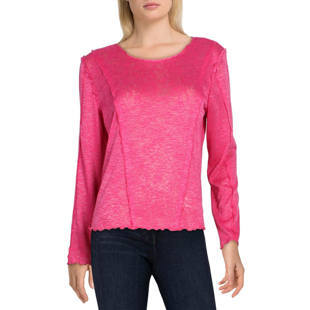 Womens Burnout Scalloped Pullover Top