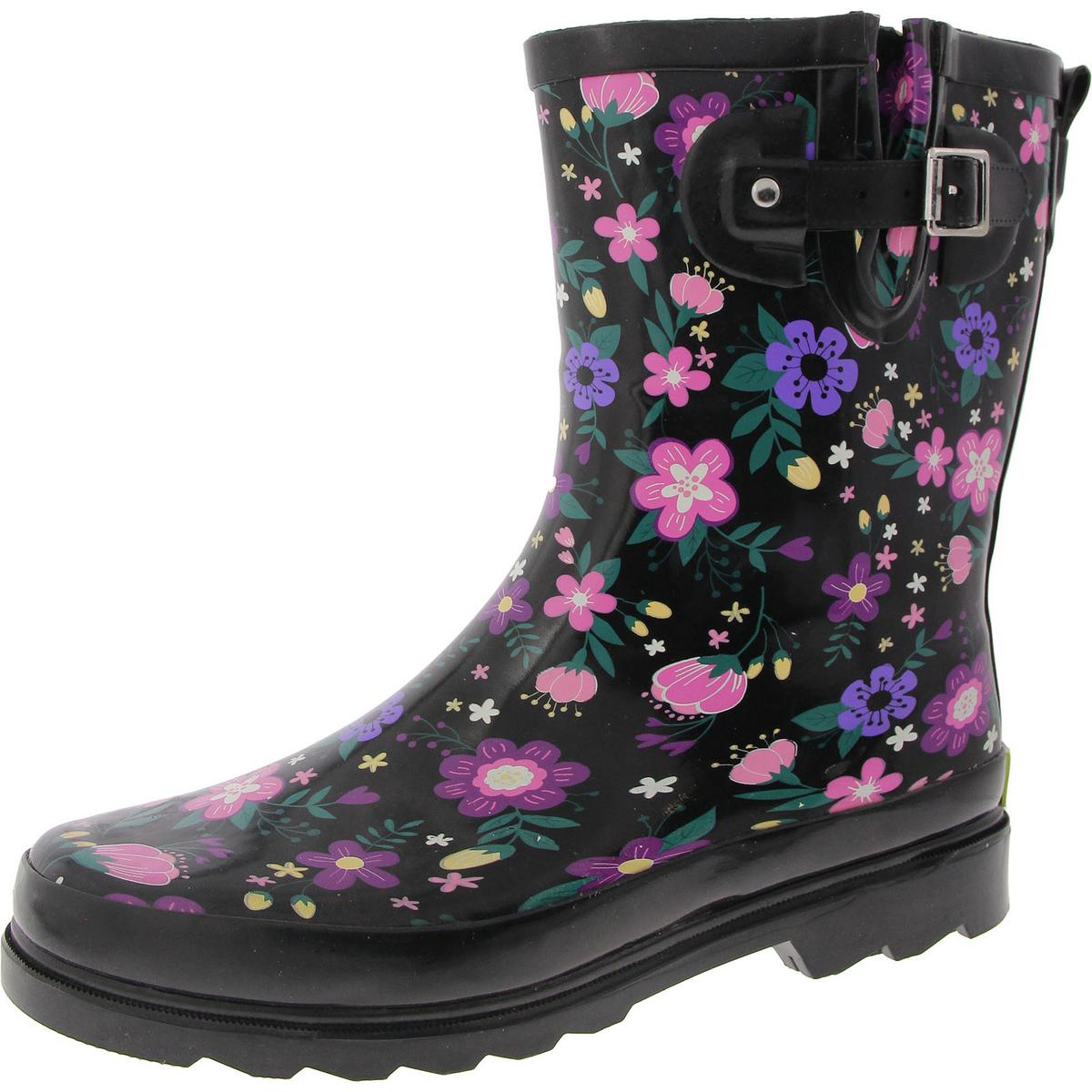 Womens Buckle Rubber Rain Boots