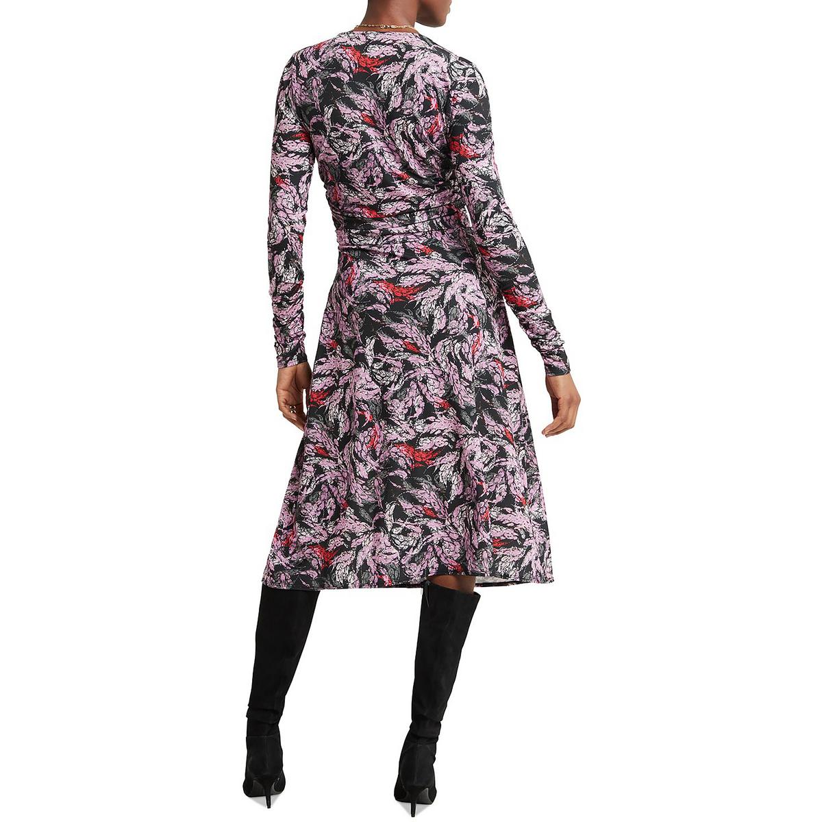 Womens Ruched Zip-Front Midi Dress