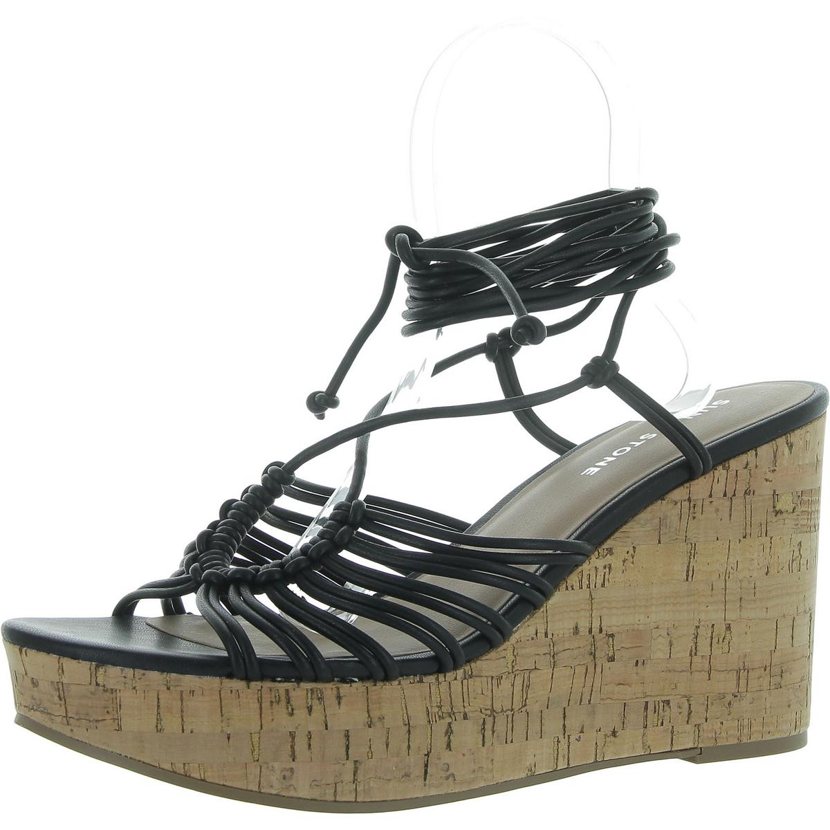 Tillyyp Womens Faux Leather Heeled Wedge Sandals