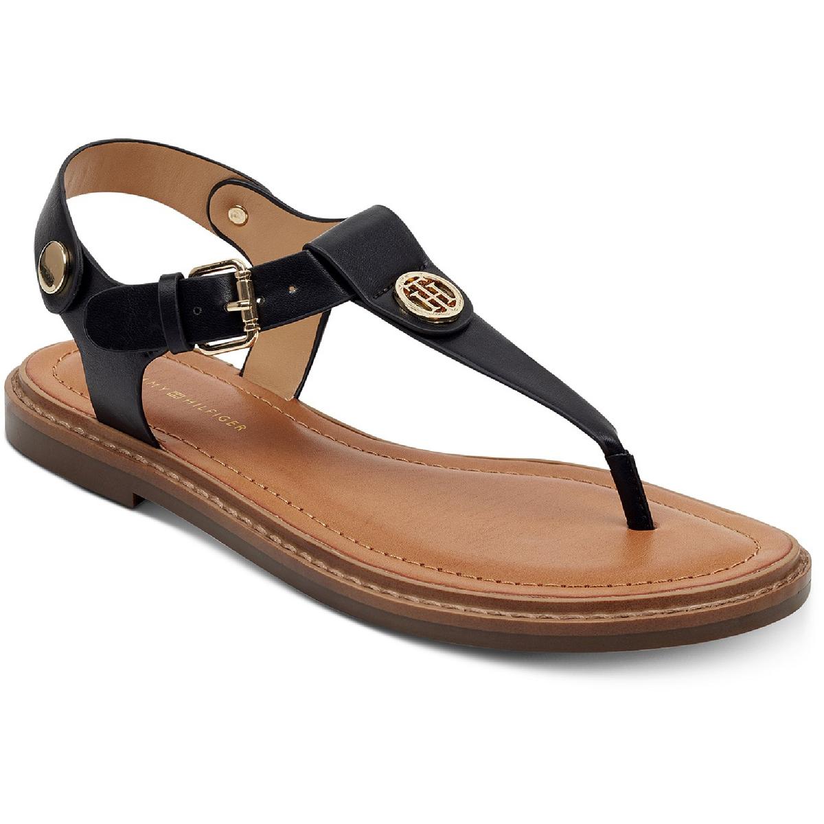 Bennia Womens Embellished Faux Leather Thong Sandals 11 Black LL