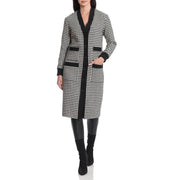 Womens Houndstooth Tweed Long Coat