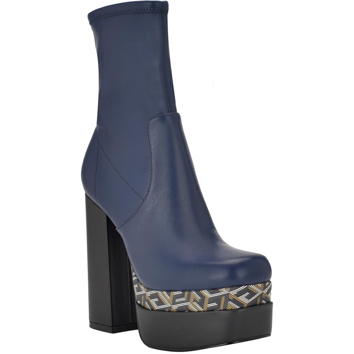 Caballa Womens Faux Leather Block Heels Mid-Calf Boots