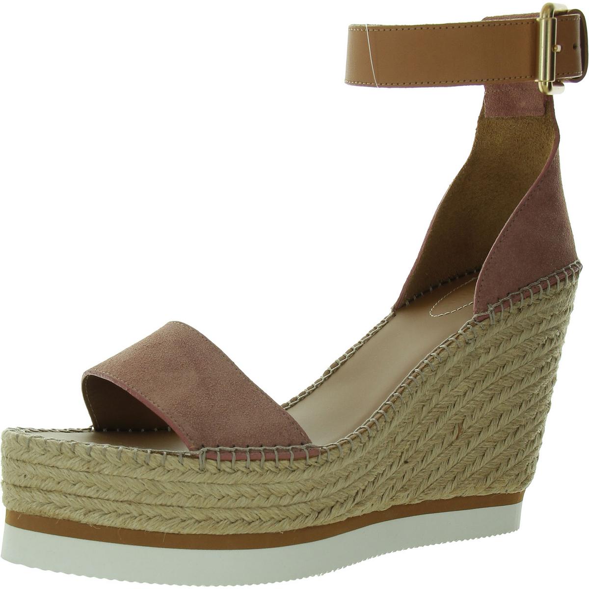 Womens Leather Ankle Strap Wedge Sandals
