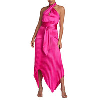 Womens Asymmetric Recycled Polyester Halter Dress 00 Pink Hydrangeas