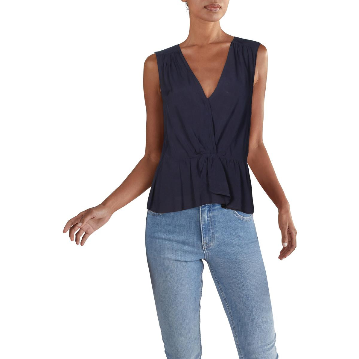 Womens Surplice Ruched Peplum Top