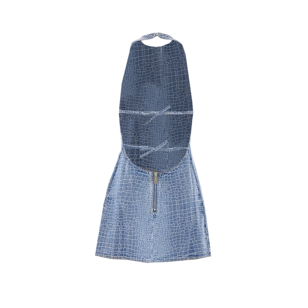 Self Portrait Self Portrait Women Rhinestone Croc Effect Denim Mini Dress