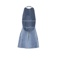 Self Portrait Self Portrait Women Rhinestone Croc Effect Denim Mini Dress