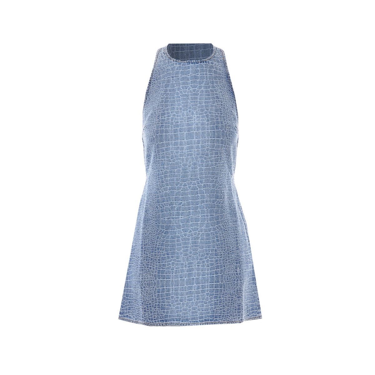 Self Portrait Self Portrait Women Rhinestone Croc Effect Denim Mini Dress