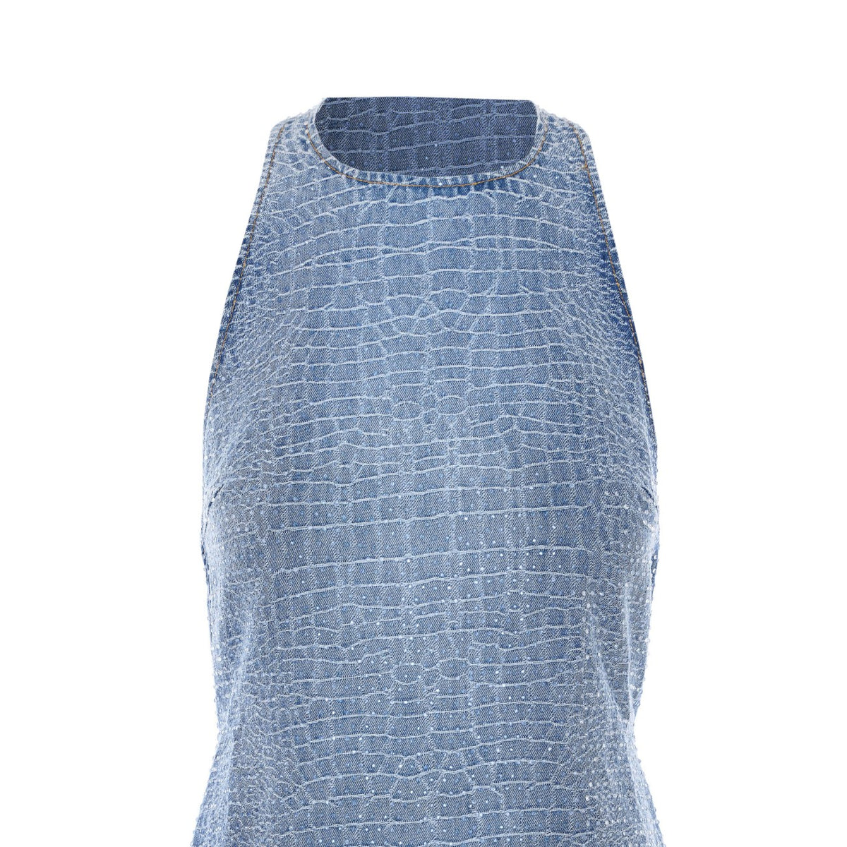 Self Portrait Self Portrait Women Rhinestone Croc Effect Denim Mini Dress