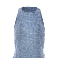 Self Portrait Self Portrait Women Rhinestone Croc Effect Denim Mini Dress