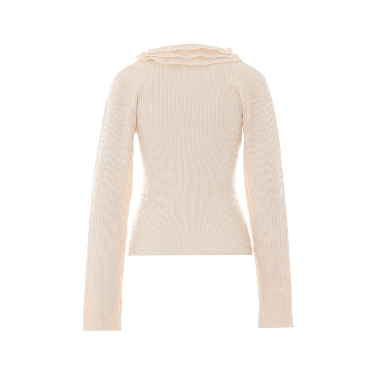 Ganni Ganni Women Ribbed Merino Top With Logo And Ruches