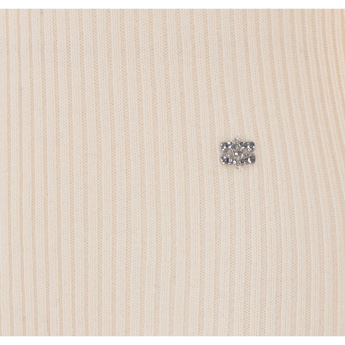 Ganni Ganni Women Ribbed Merino Top With Logo And Ruches