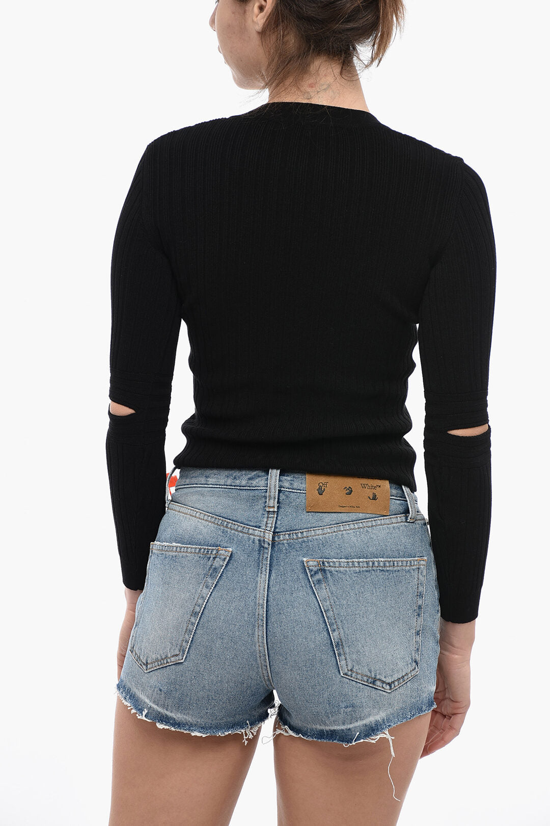 Off-White Ribbed STAMP Cardigan With Cutouts