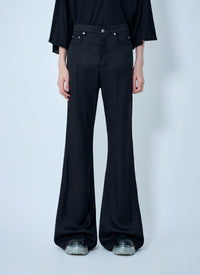 Rick Owens Men Flared Trousers In Smooth Weave