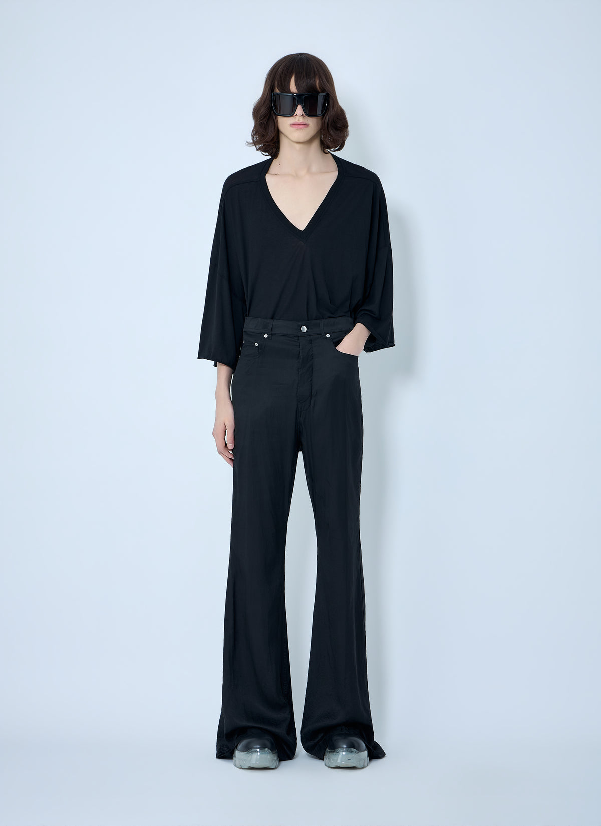 Rick Owens Men Flared Trousers In Smooth Weave