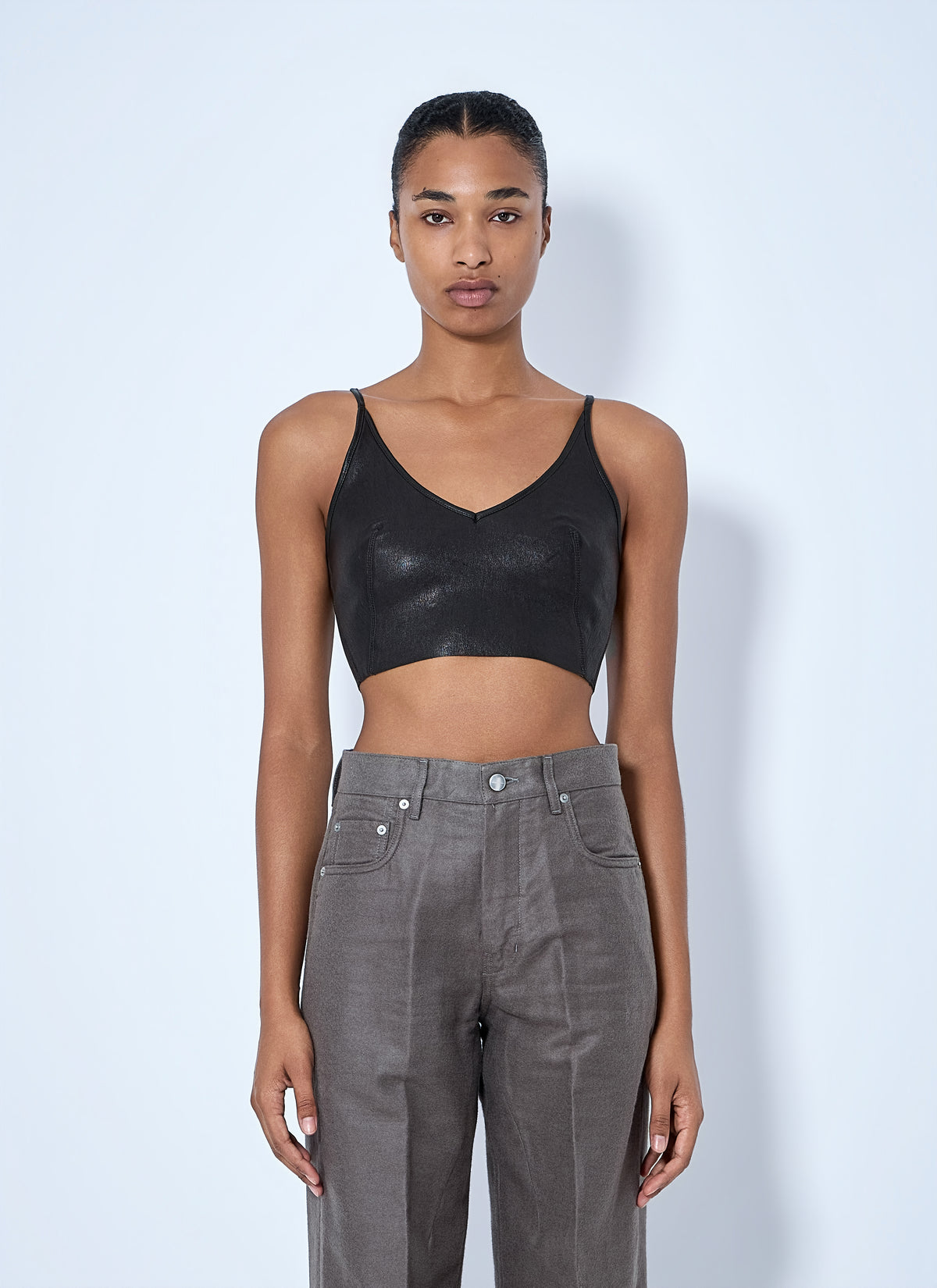 Rick Owens Rick Owens Women V-Neck Leather Crop Top