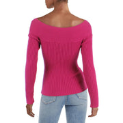 Womens Ribbed Stretch Plunge-Neck Pullover Sweater