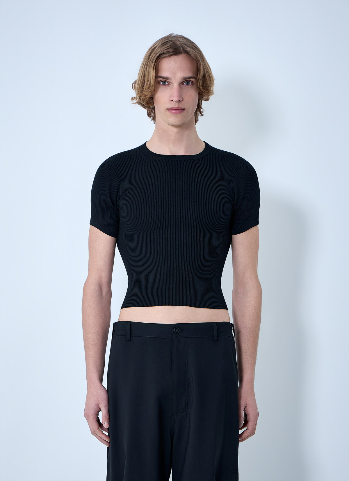 Rier Men Ribbed Knit Cropped Top
