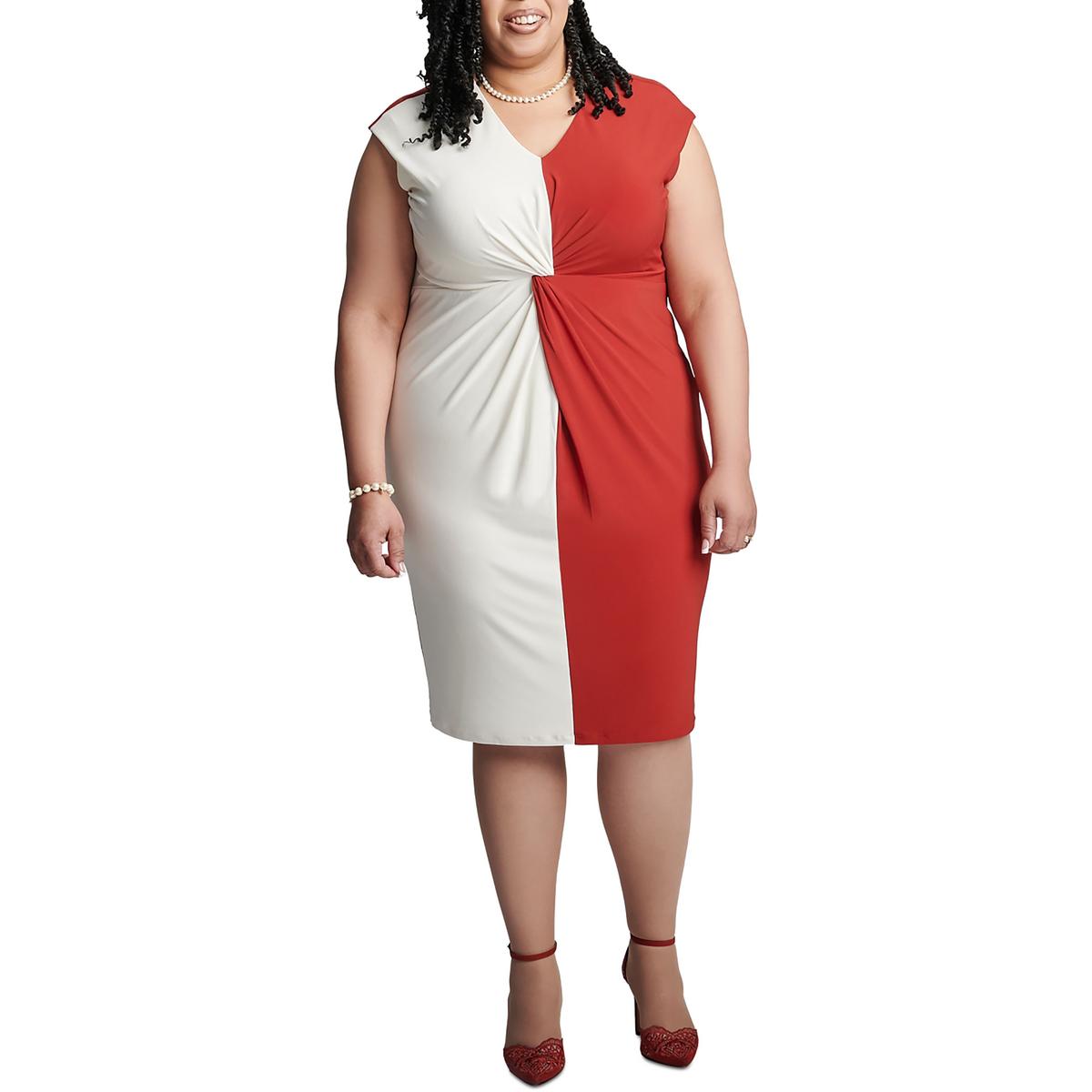 Plus Womens Colorblock Work Wear Midi Dress
