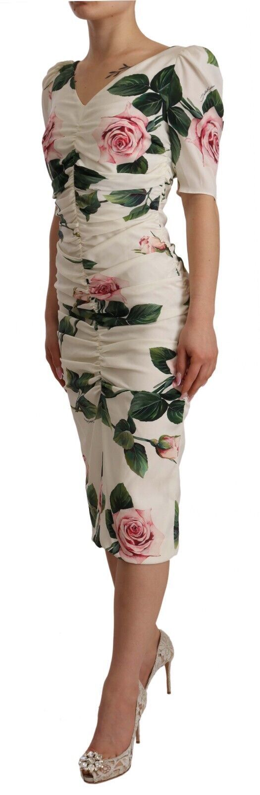 Dolce & Gabbana Elegant White Floral Sheath Women's Dress