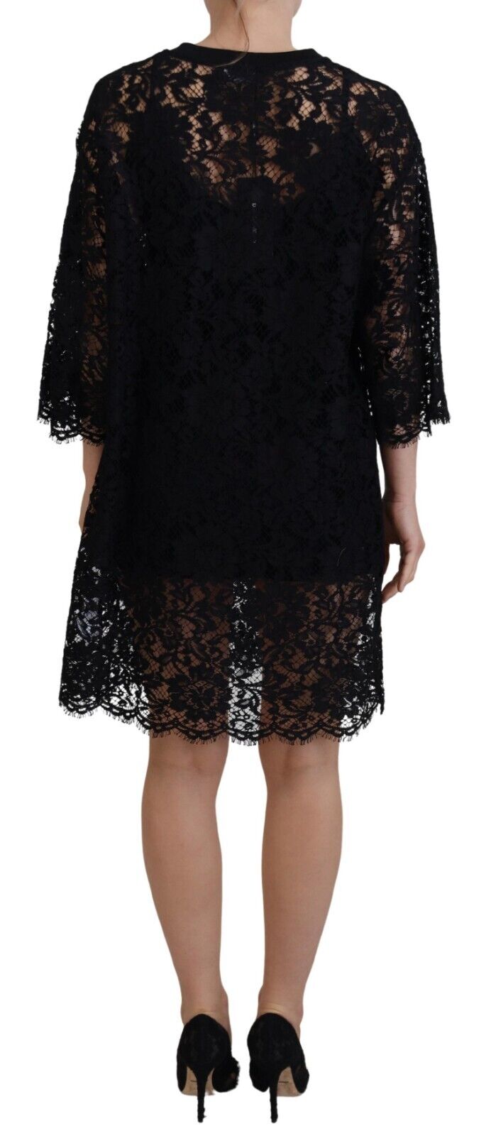Dolce & Gabbana Elegant Black Floral Lace Shift Women's Dress