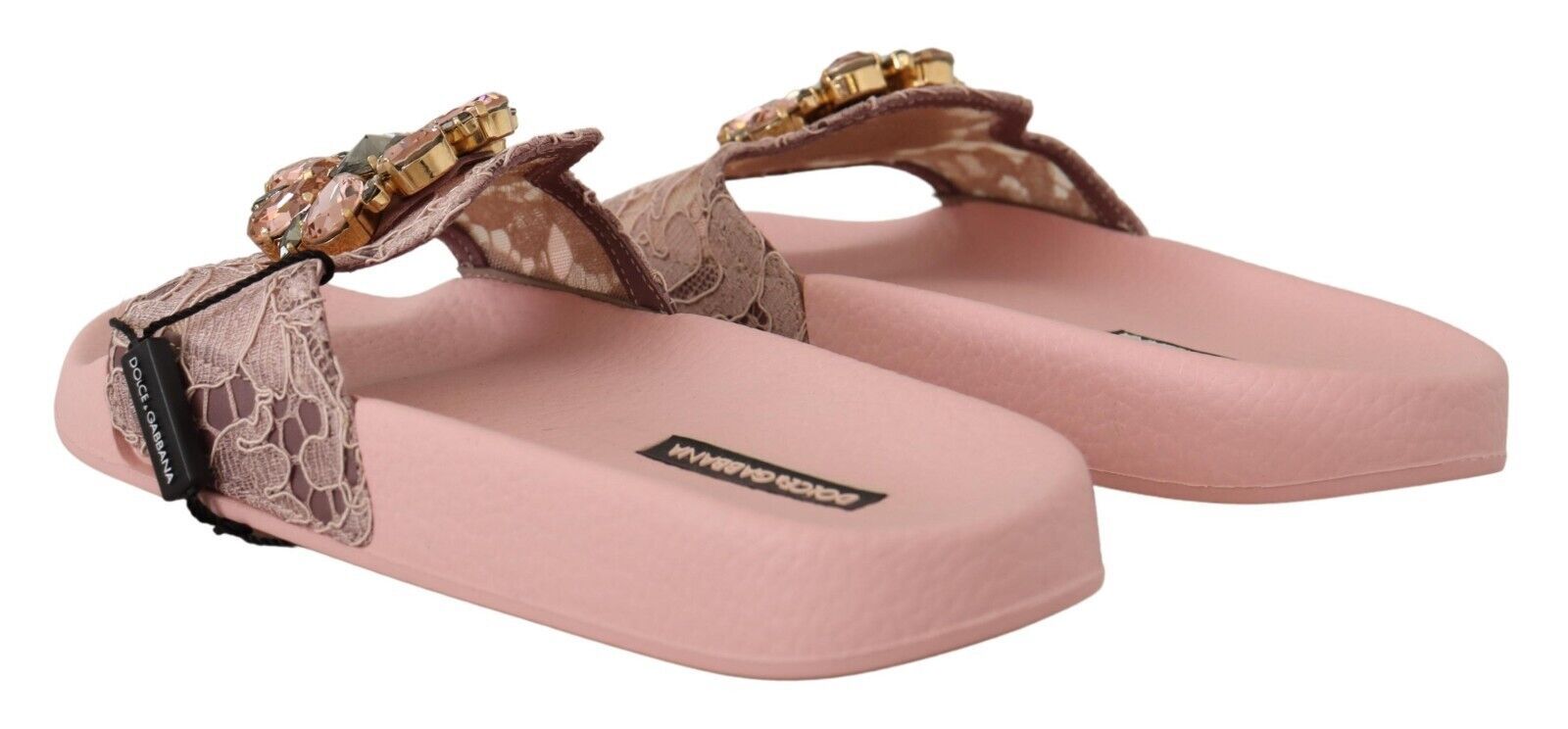 Dolce & Gabbana Floral Lace Crystal Embellished Slide Women's Flats