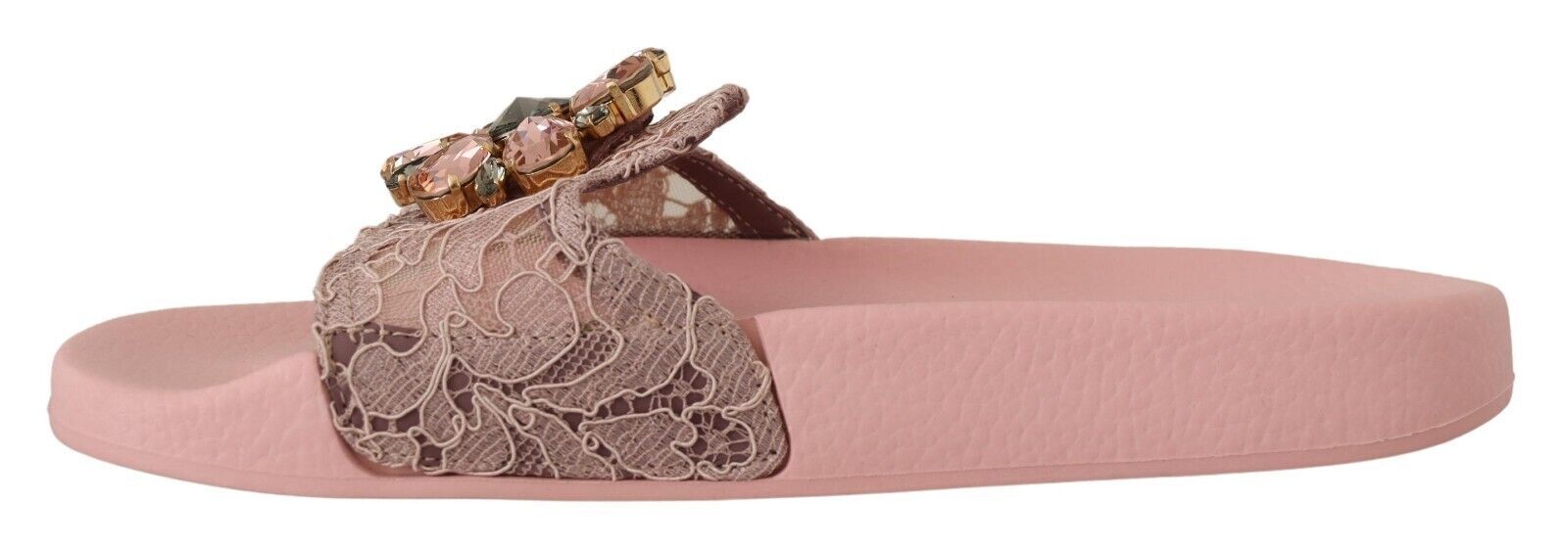 Dolce & Gabbana Floral Lace Crystal Embellished Slide Women's Flats