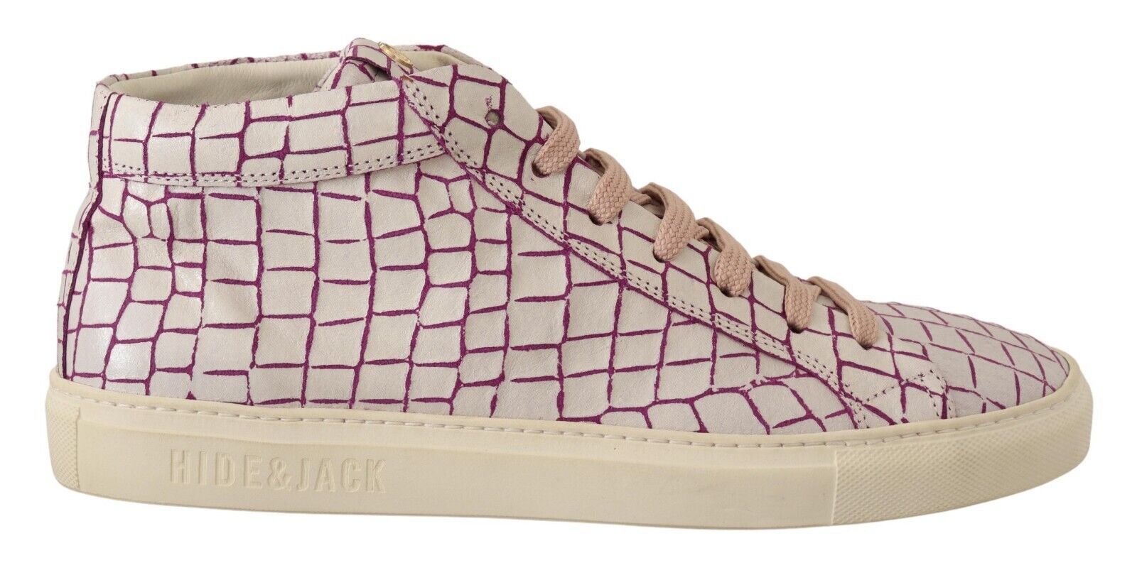 HIDE & JACK Chic White & Burgundy Mid-Cut Leather Men's Sneakers
