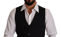 Dolce & Gabbana Blue Striped Wool Stretch Waistcoat Men's Vest6