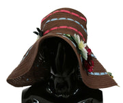 Dolce  Gabbana Brown Knitted Straw Floral Hat