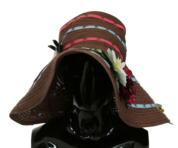Dolce  Gabbana Brown Knitted Straw Floral Hat