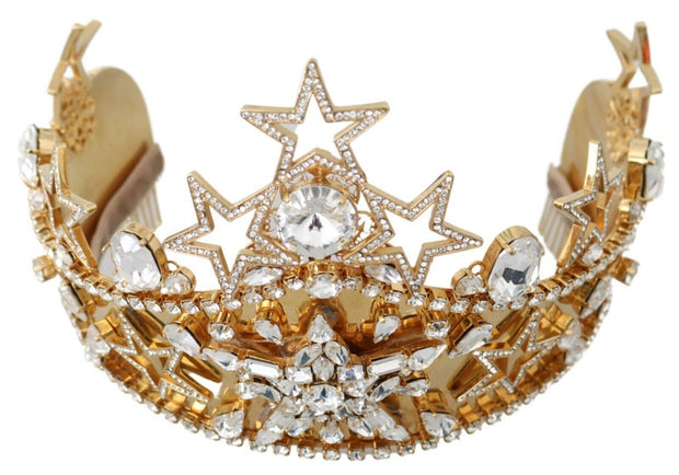 Dolce & Gabbana Gold Crystal Star STRASS Crown Logo Diadem Women's Tiara