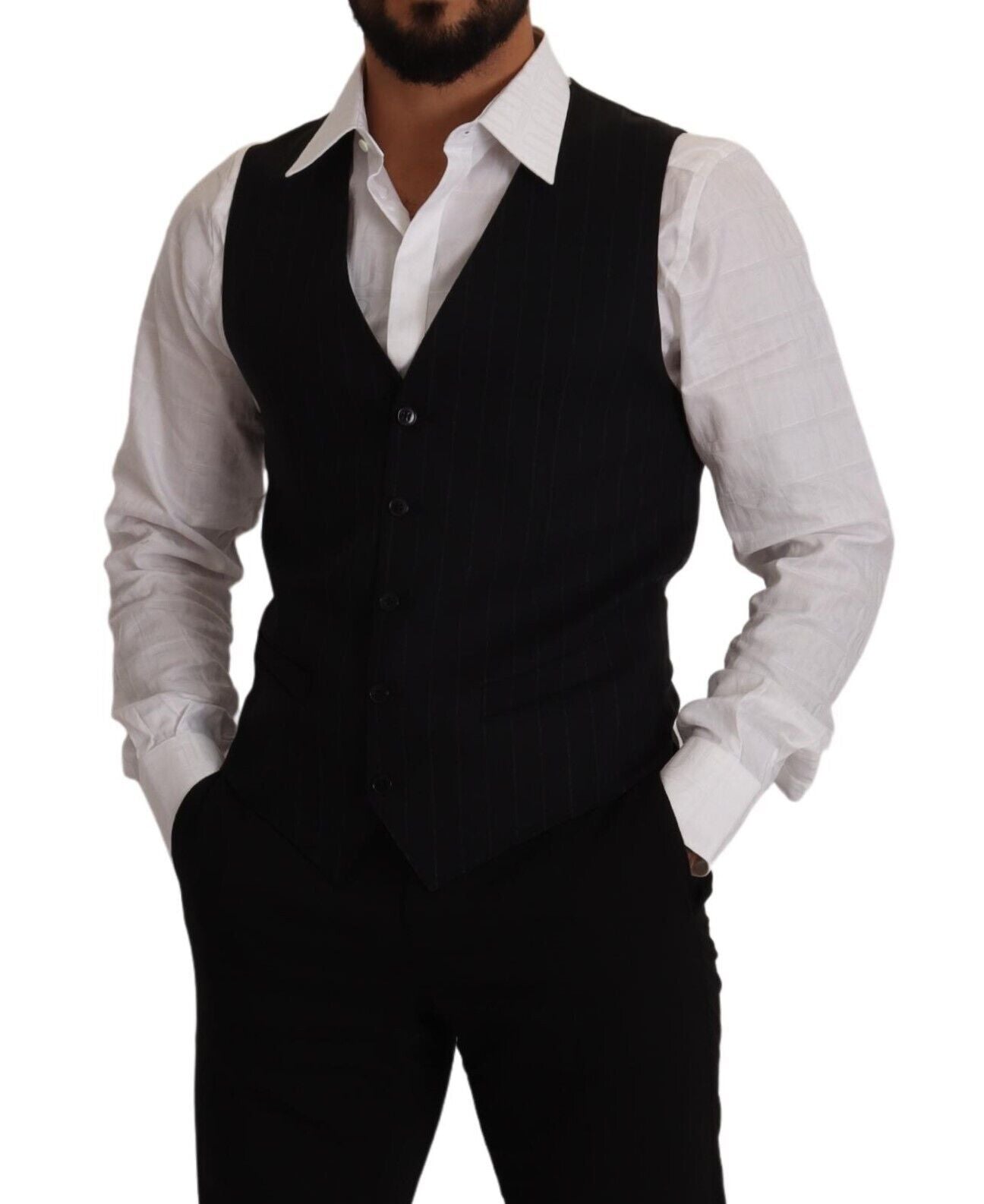 Dolce & Gabbana Blue Striped Wool Stretch Waistcoat Men's Vest8