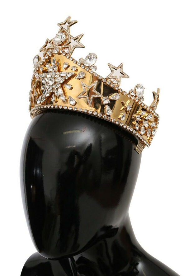 Dolce & Gabbana Gold Crystal Star STRASS Crown Logo Diadem Women's Tiara