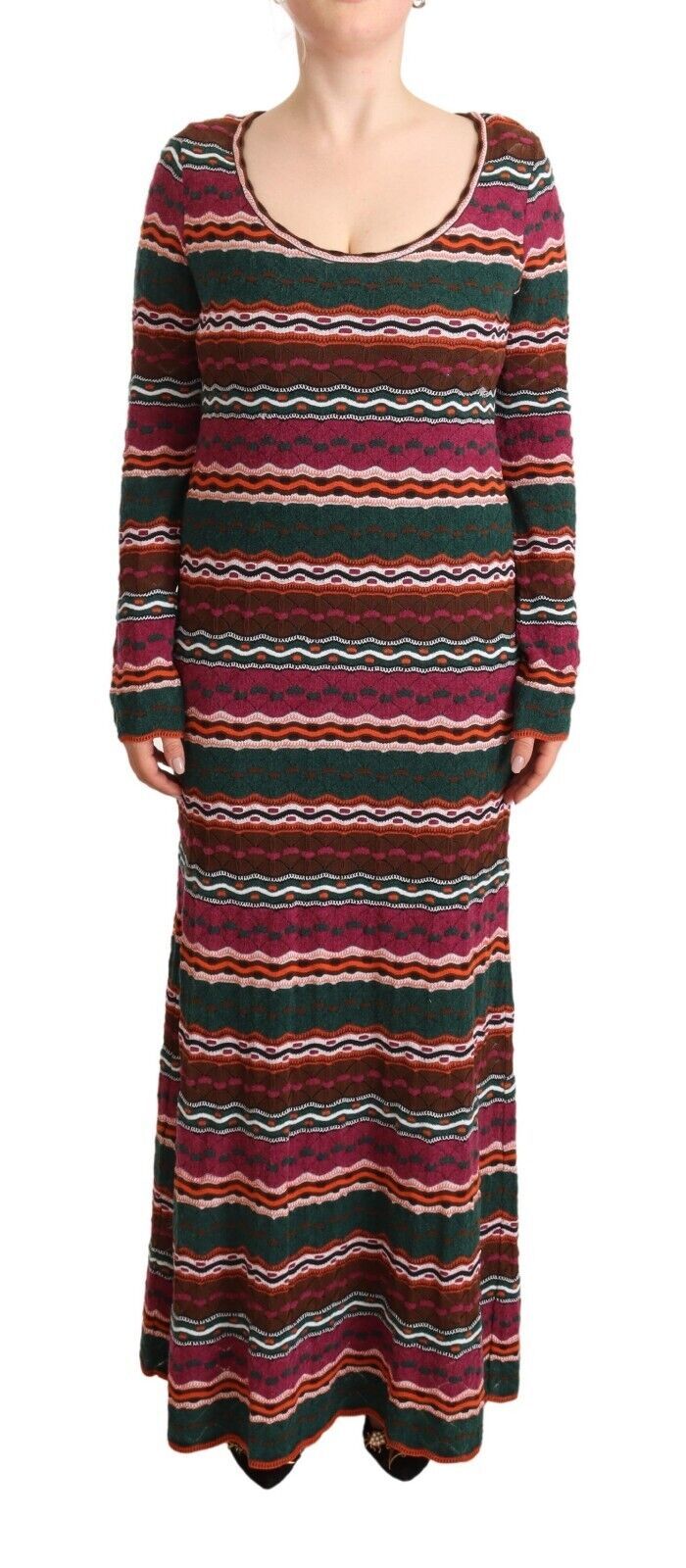 Missoni Multicolor Striped Long Sleeve Sheath Women's Dress Regular 12 (L) Multicolor
