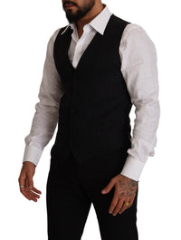 Dolce & Gabbana Blue Striped Wool Stretch Waistcoat Men's Vest10