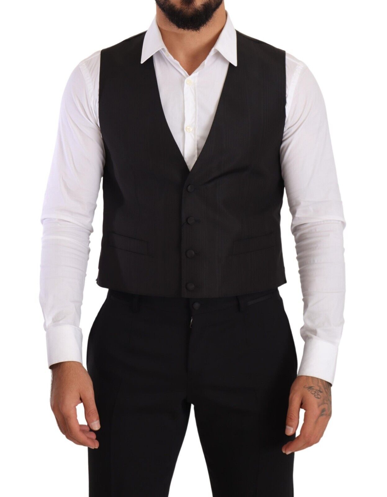 Dolce & Gabbana Gray Silk Slim Fit Waistcoat Formal Men's Vest2