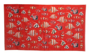 Dolce & Gabbana Red Fish Print Cotton Shawl Wrap Women's Scarf