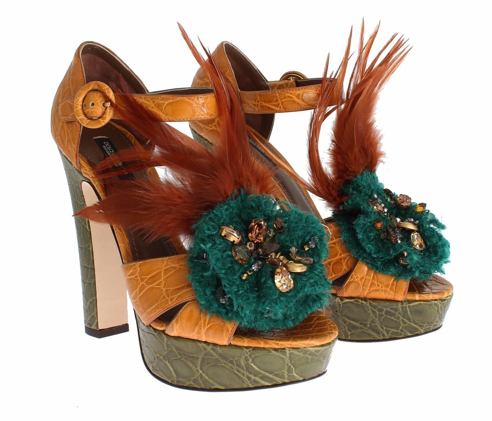 Dolce & Gabbana Multicolor Crystal Ankle Strap Platform Women's Sandals