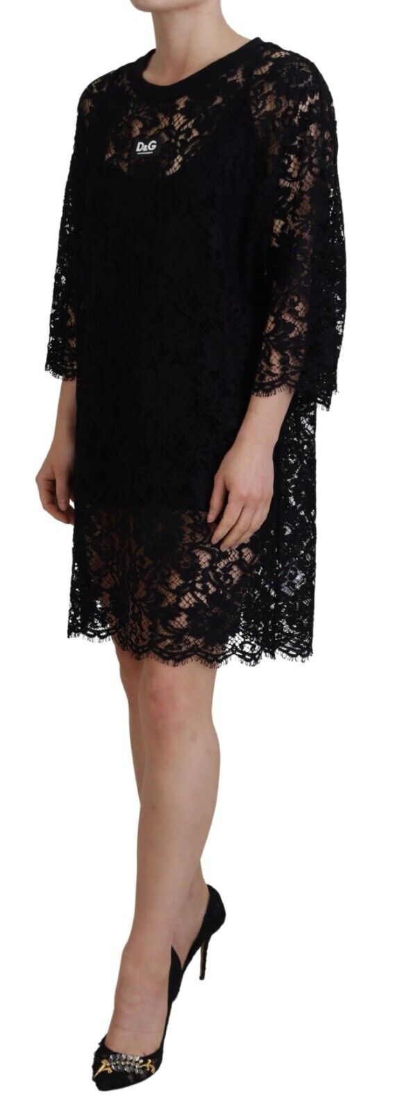 Dolce & Gabbana Elegant Black Floral Lace Shift Women's Dress