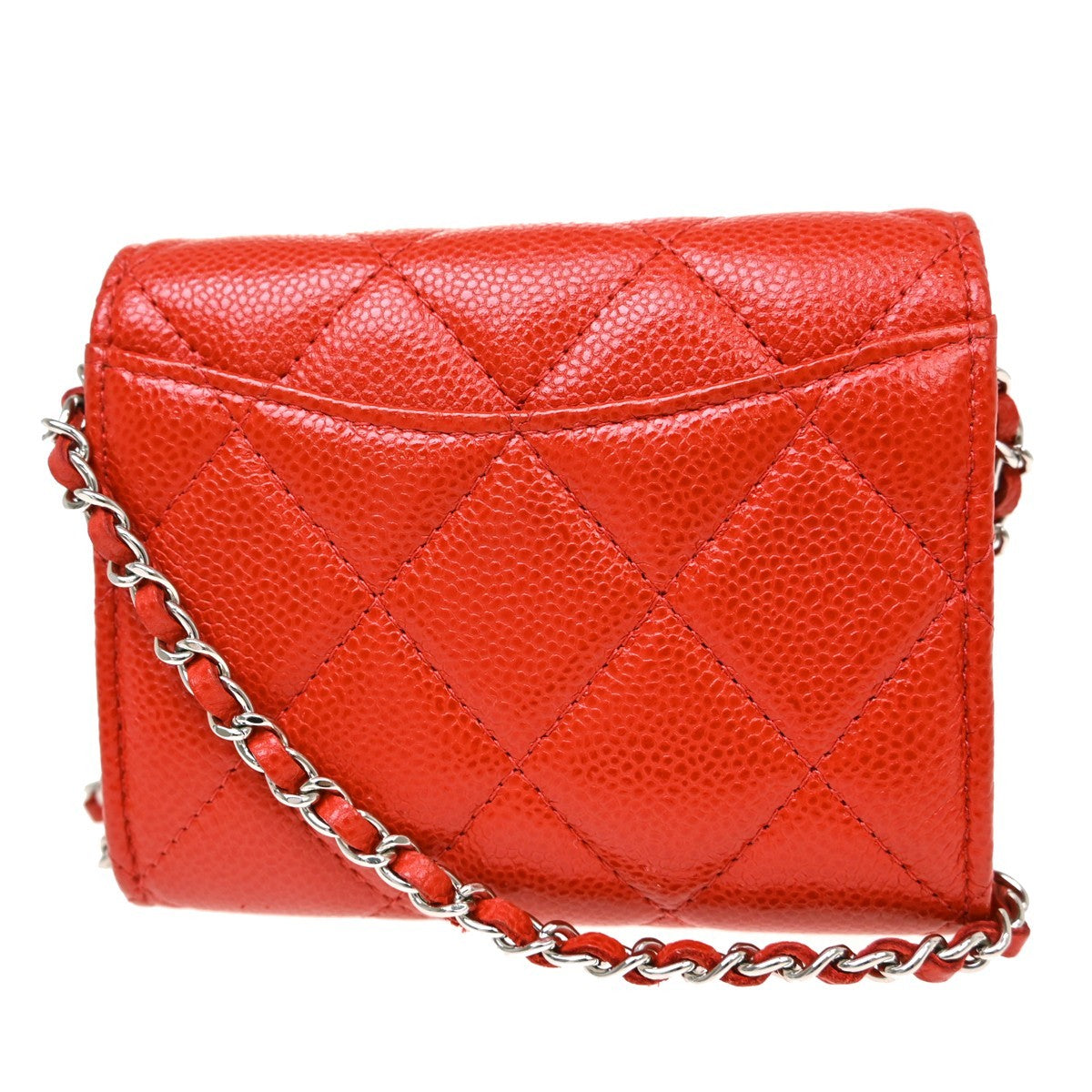 Chanel Vintage Cc Mini Chain Shoulder Bag Leather Red Calfskin Crossbody Bag Bag (Pre-Loved)