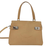Salvatore Ferragamo Gancini Tote Leather Beige Leather Tote Bag Bag (Authentic Pre-Loved)